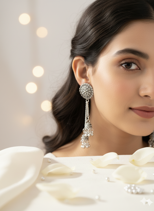 Elegant Oxidized Silver Jhumkas