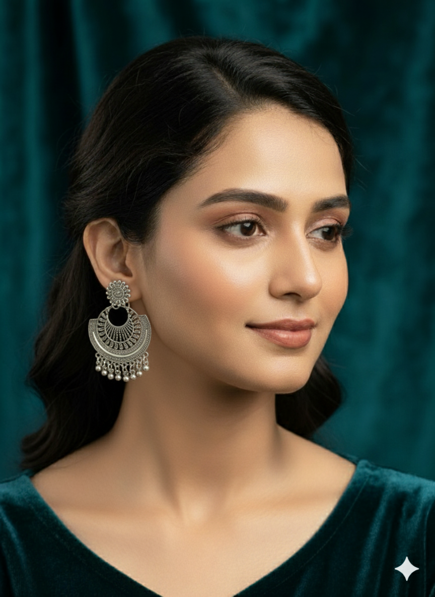 Oxidized Chandbali Earrings