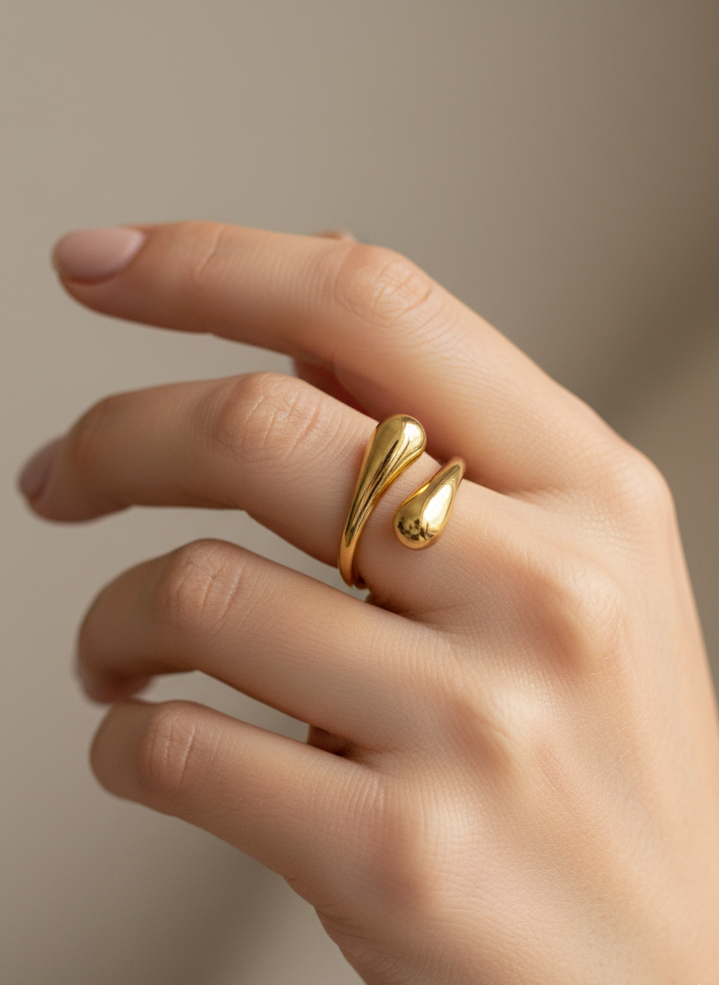 Golden Teardrop Wrap Ring