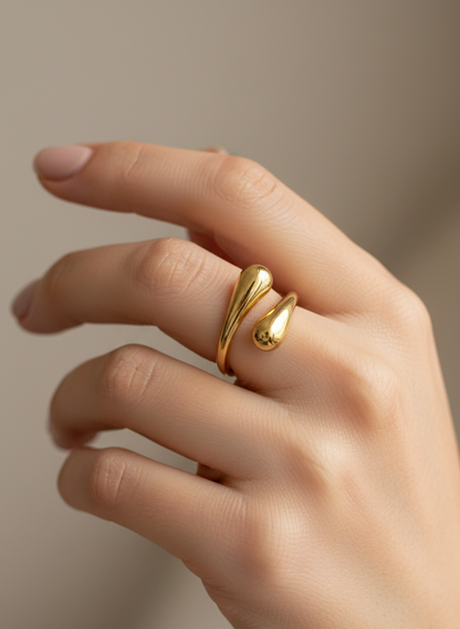 Golden Teardrop Wrap Ring