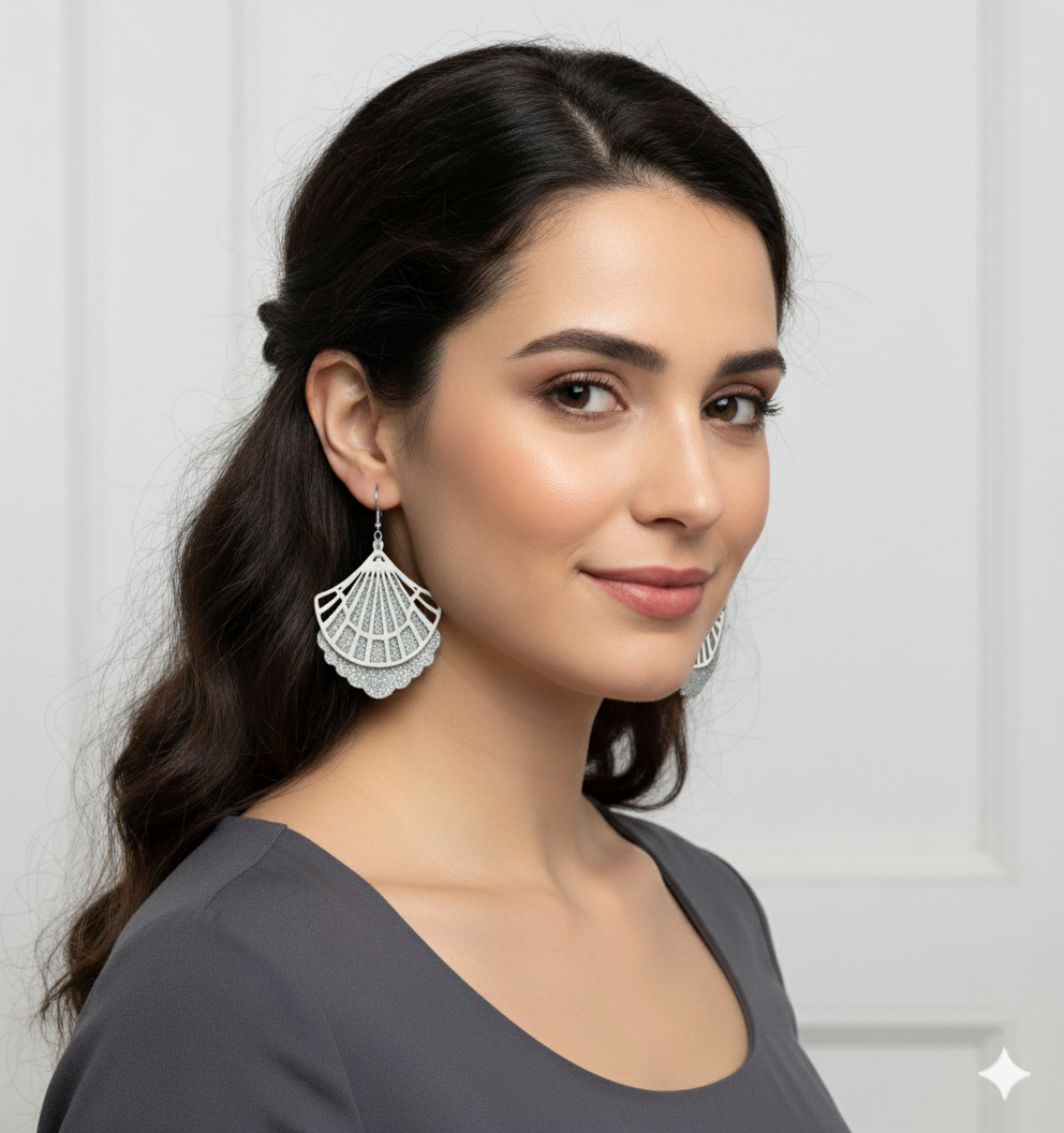 Silver Glimmer Fan Earrings